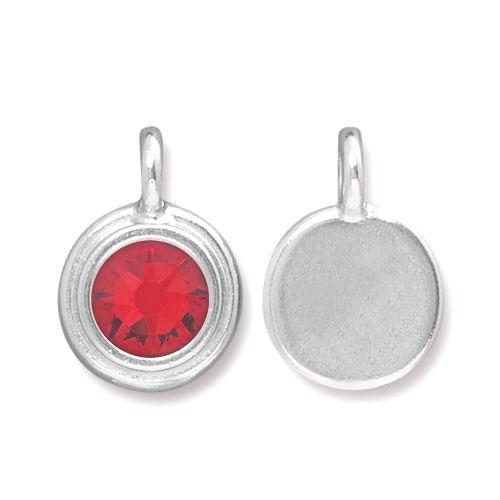 Charms & Solderable Accents Silver Plated Crystal Ruby Charm-July (Light Siam)